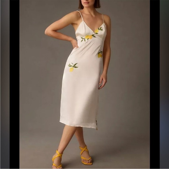 Anthropologie Lemon Embroidered Slip Dress - Picture 1 of 10
